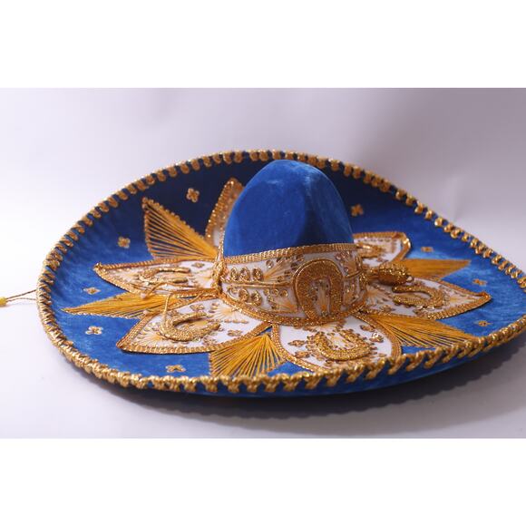 Salazar Yepez, Sombrero Hat, Blue and Gold, Mexico, Embroidered, ~ 250809-WH 458 - Picture 3 of 5